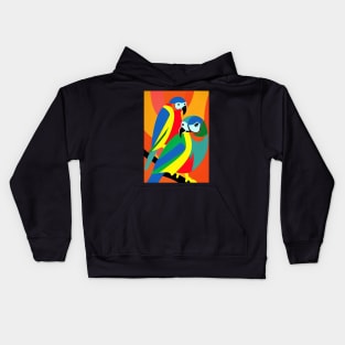 COLORFUL PARROTS RED BACKGROUND Kids Hoodie